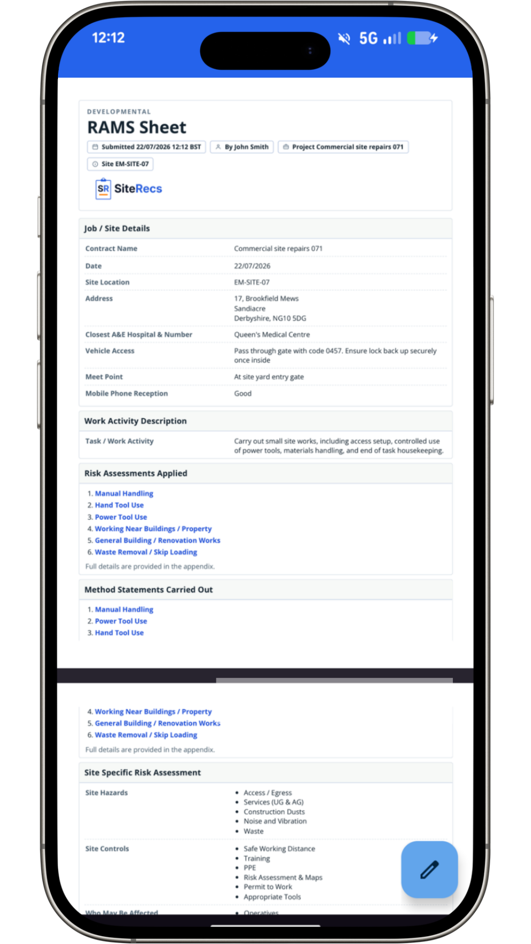 Finished RAMS PDF shown on a phone